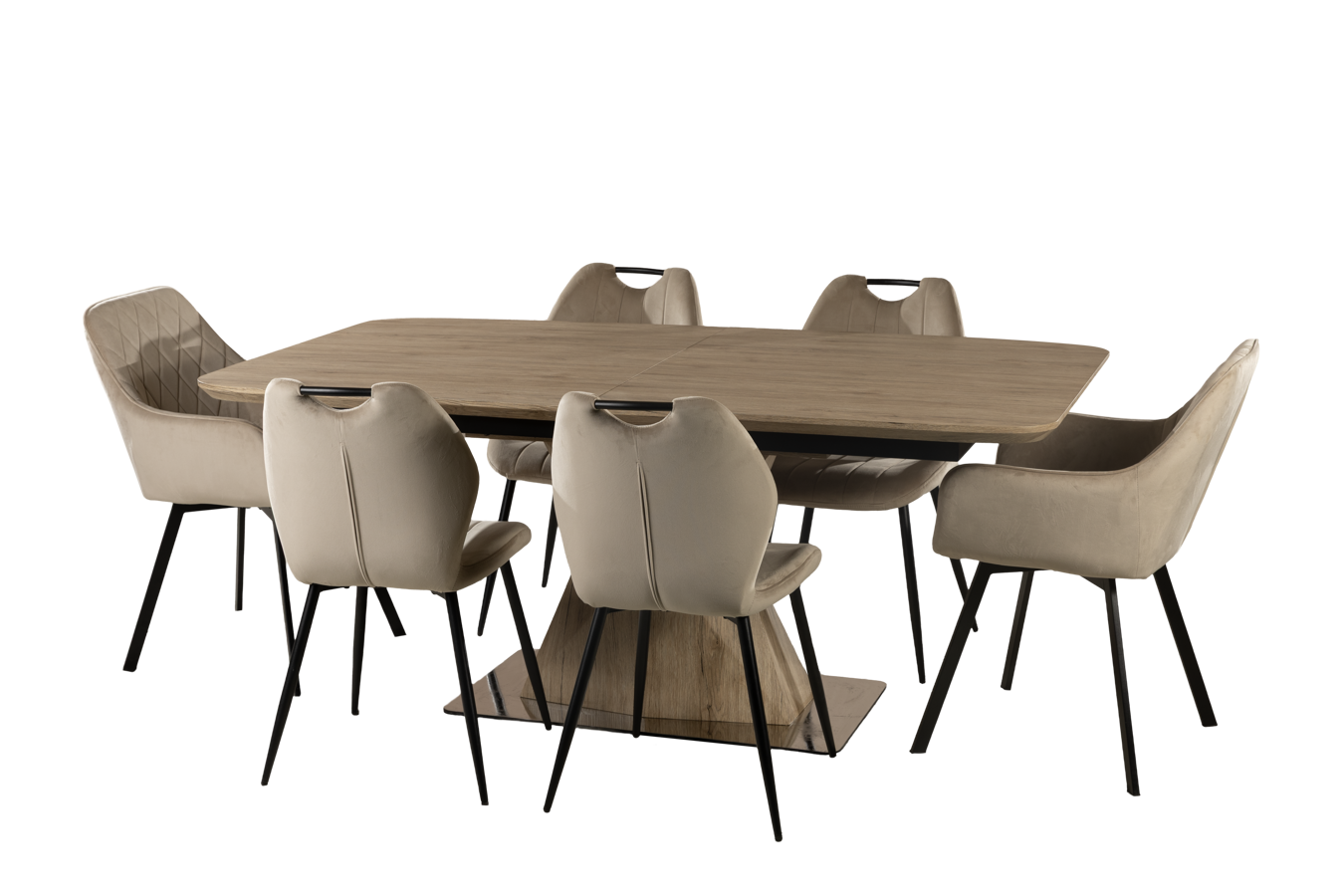 OUTLET მისაღების მდფ-ის მაგიდა + 6 სავარძელი