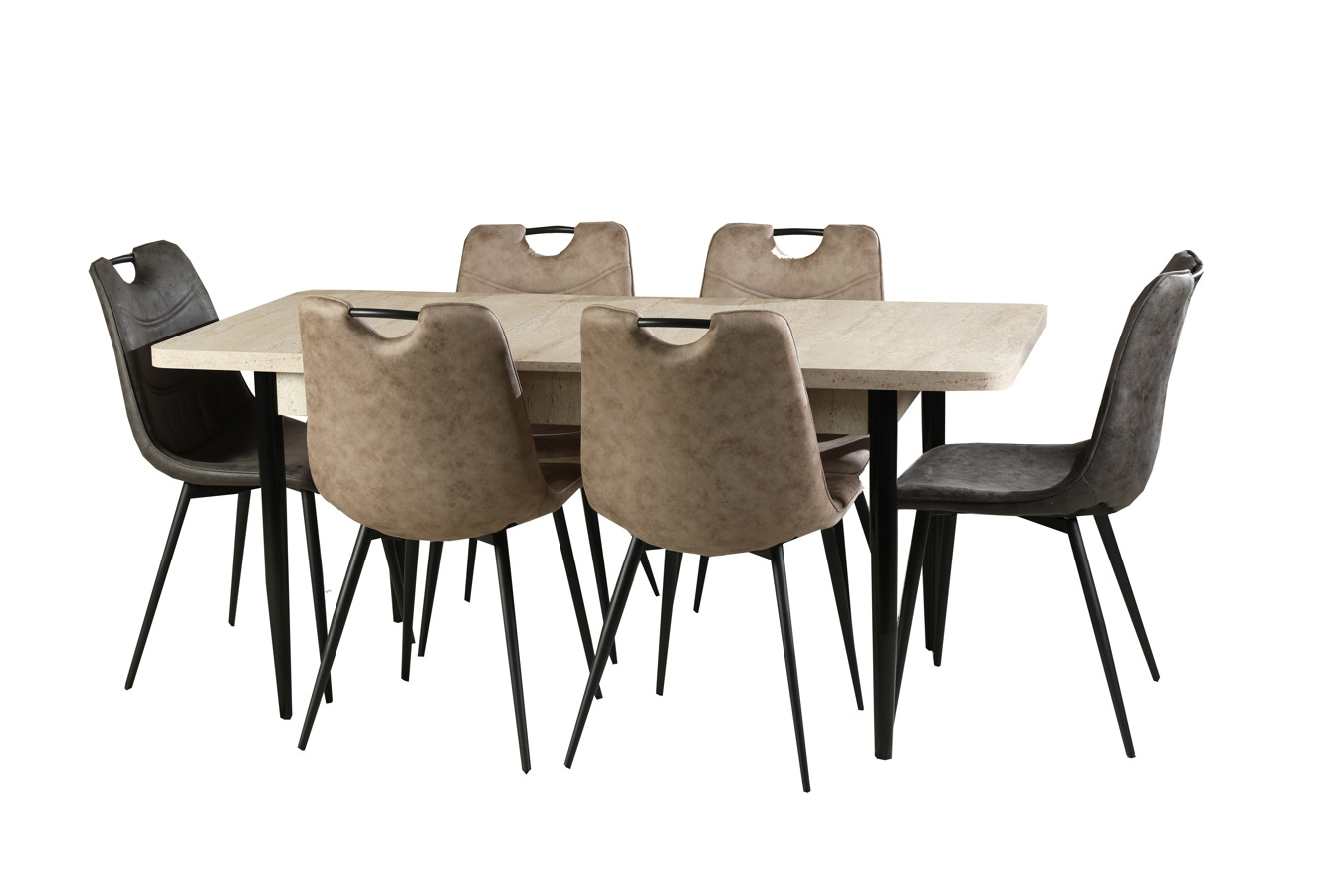 გასაშლელი მაგიდა 130*80-ზე ტრავერტინი + 6 სკამი