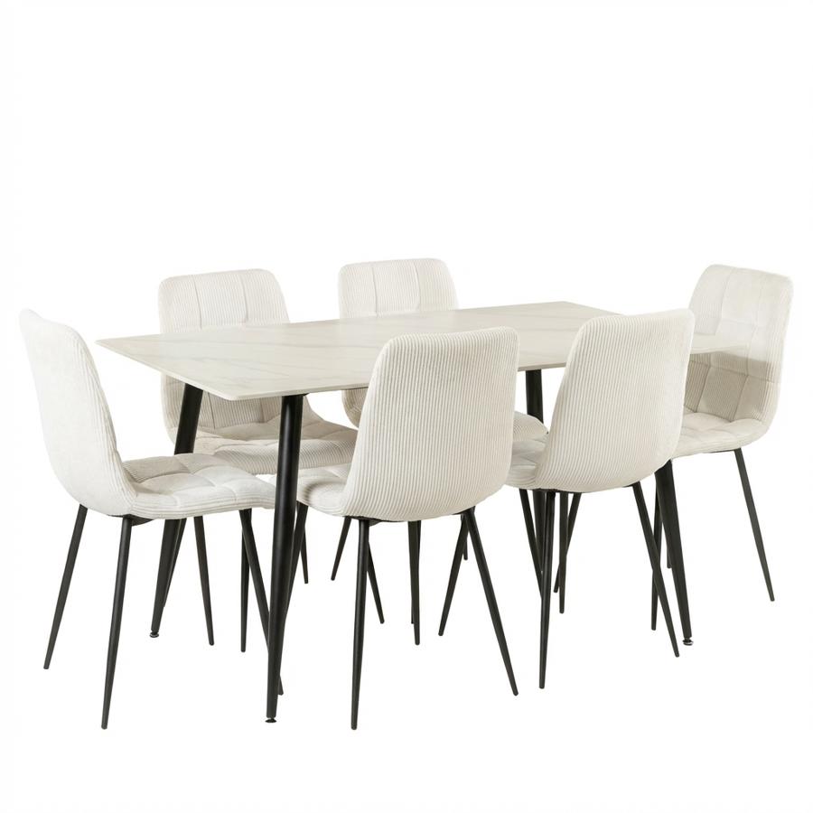 გრანიტის თეთრი მაგიდა 140*80-ზე + 6 სკამი 