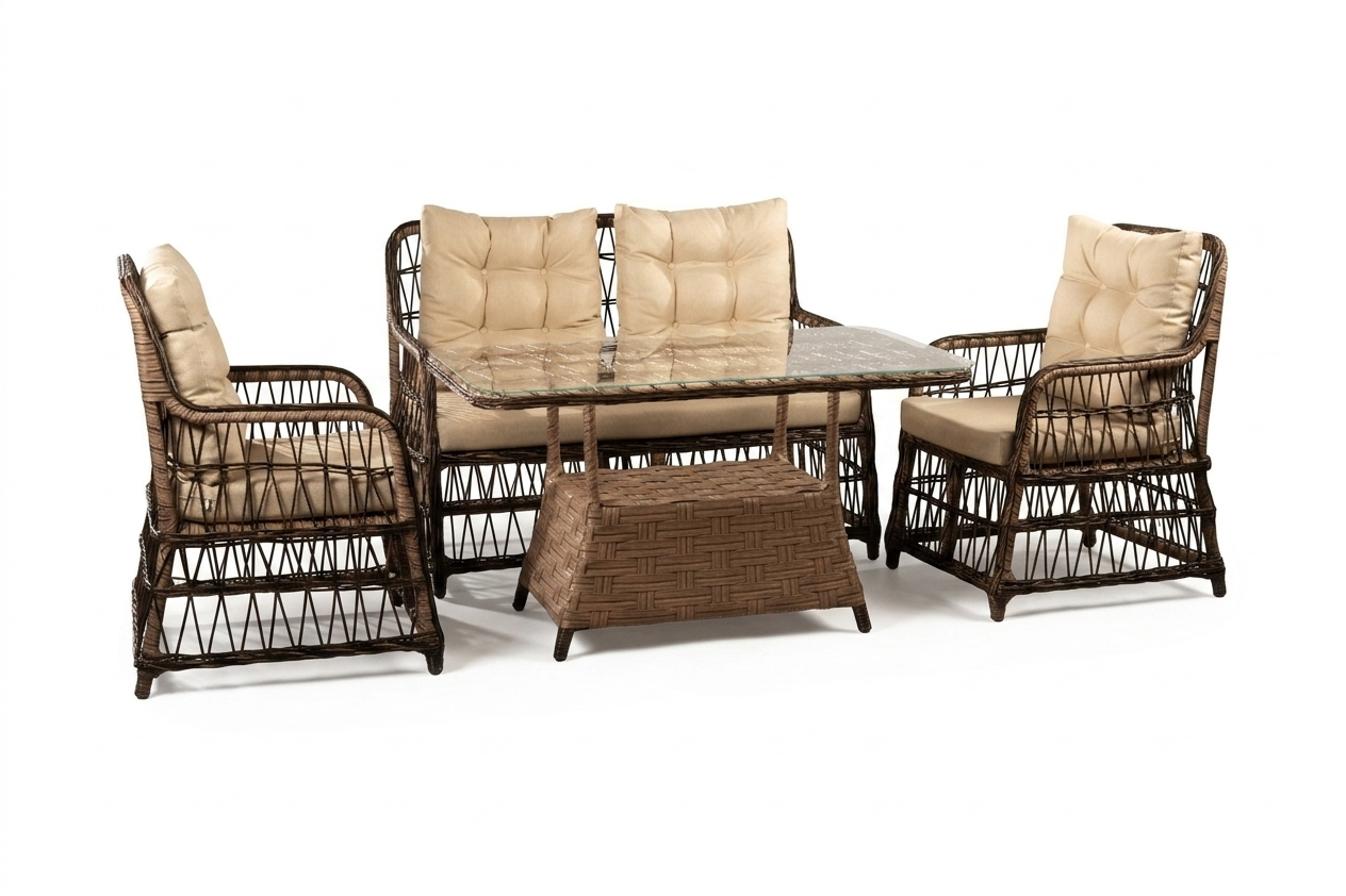 თურქული 2 ადგილიანი სამეული მაგიდით ყავისფერი  