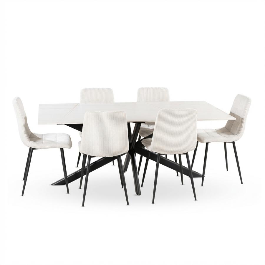 გრანიტის თეთრი მაგიდა + 6 სკამი