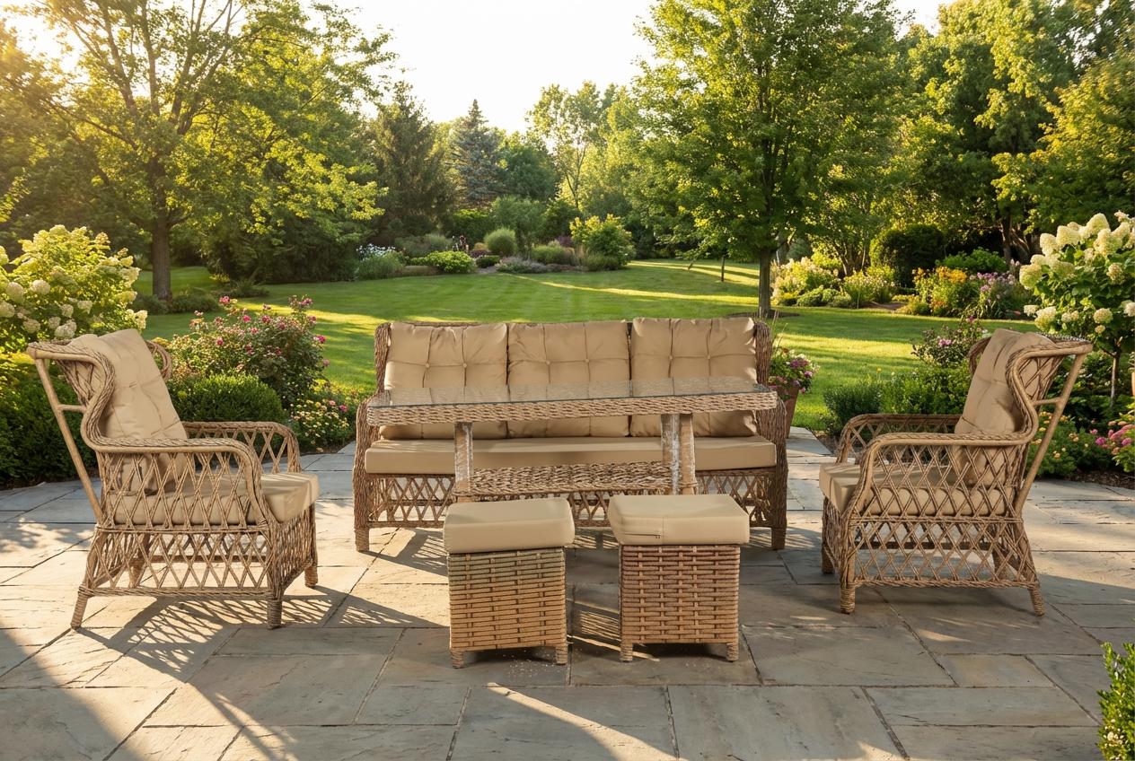 თურქული მოწნული სამეული მაგიდით LOTUS კრემისფერი