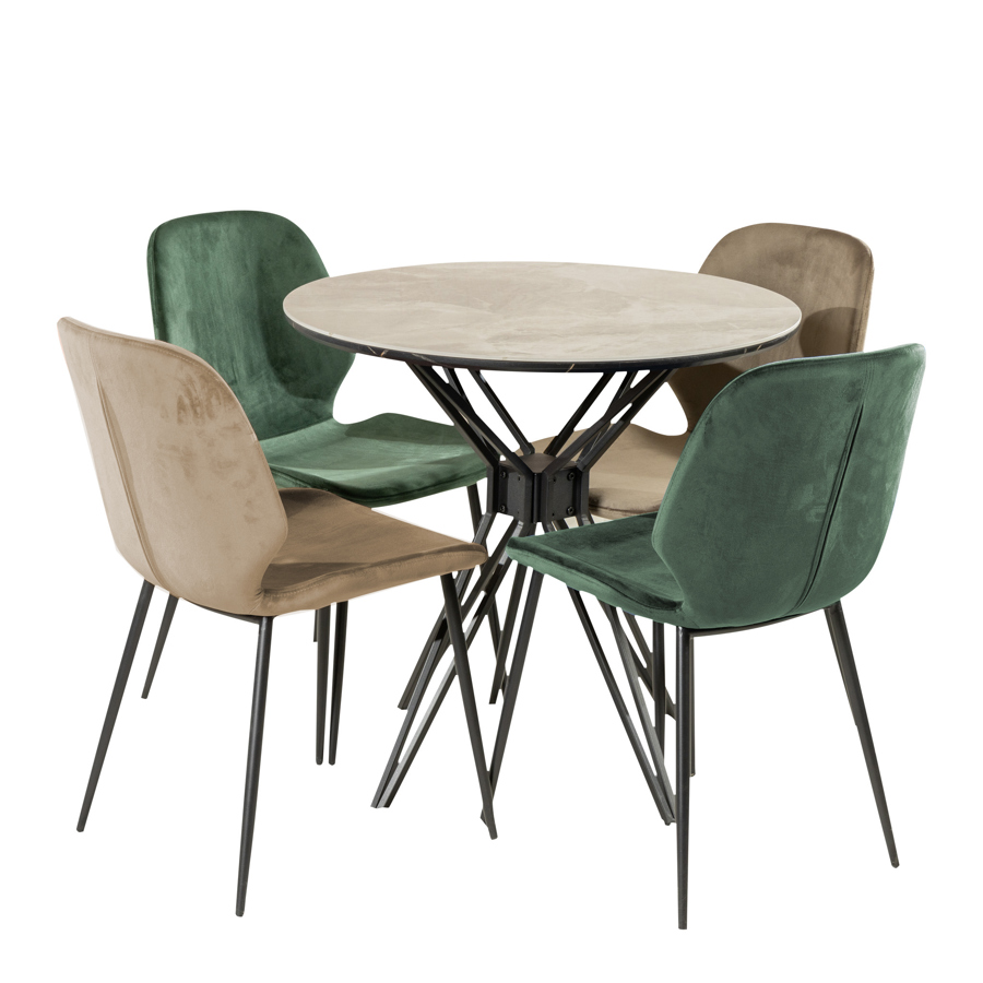 გრანიტის ნაცრისფერი მაგიდა 80სმ + 4 სკამი